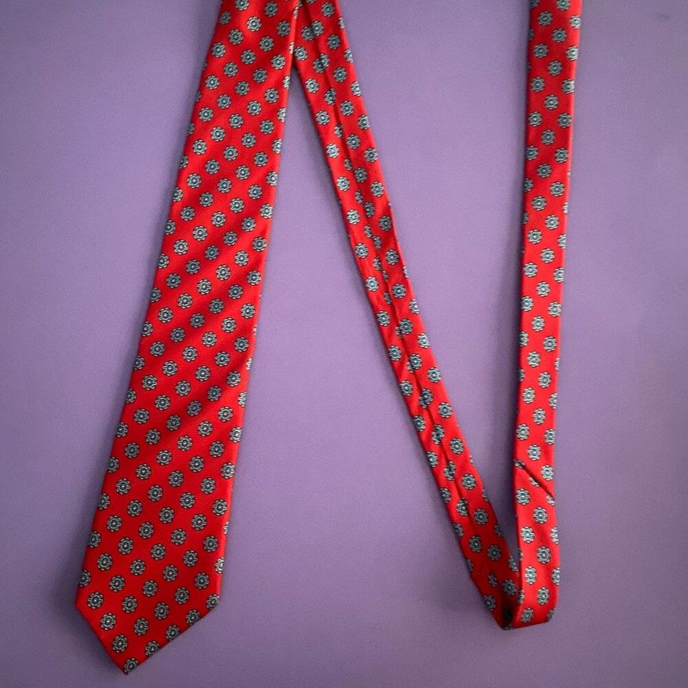 TATTERSALL Men's 100% Italian Silk Neck Tie Made in USA Red Gray